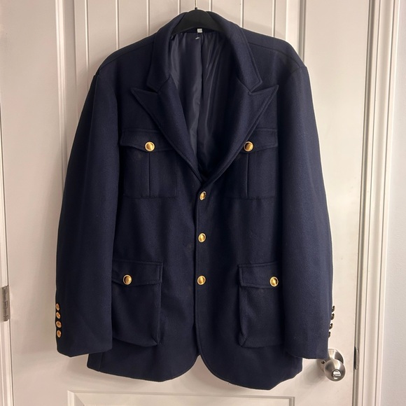 Jackets & Blazers - Classic Navy Double-Breasted Blazer - Military Gold Hardware - 3XL